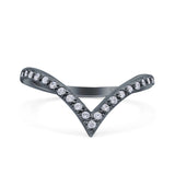 Half Eternity V Chevron Midi Ring Simulated Cubic Zirconia 925 Sterling Silver