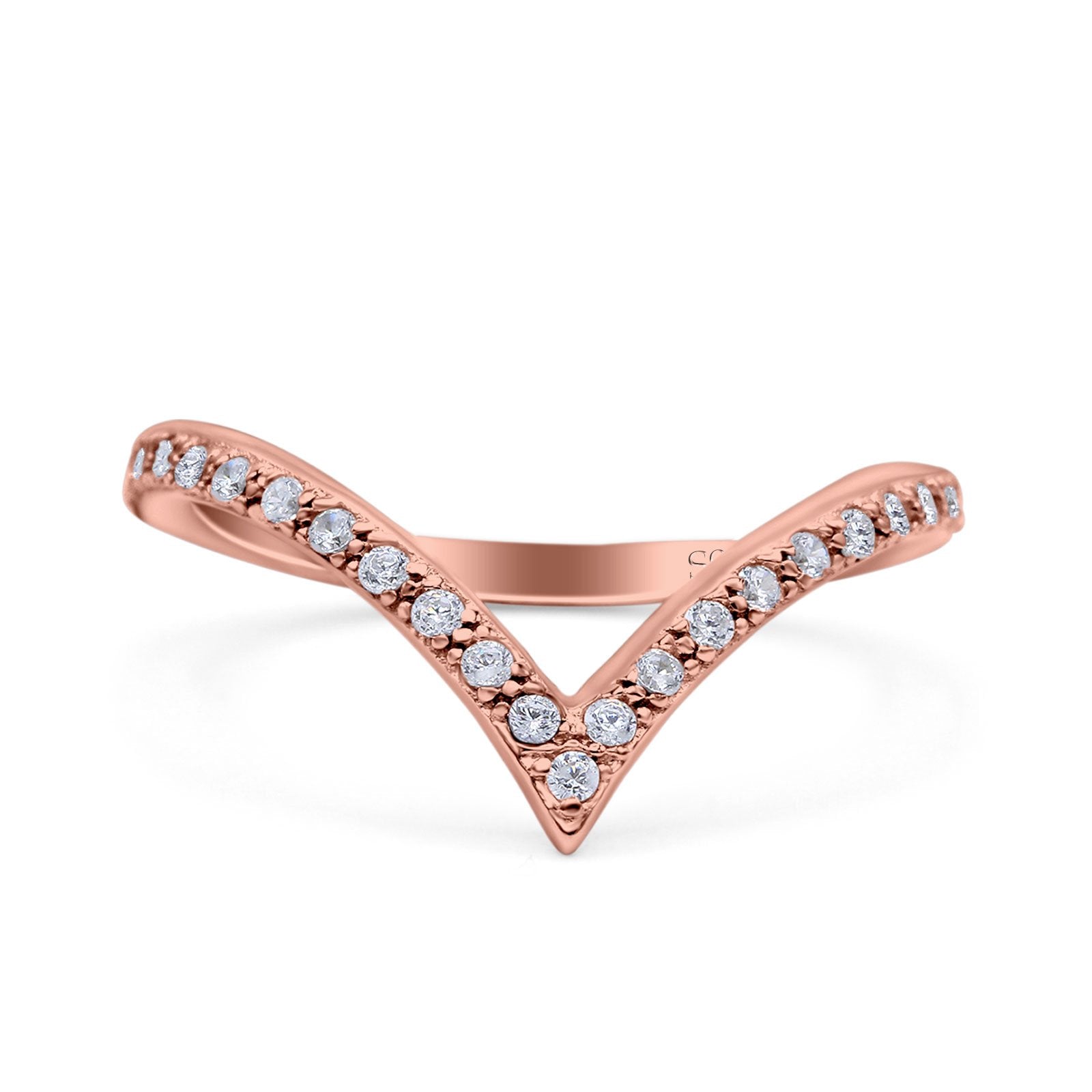 Half Eternity V Chevron Midi Ring Simulated Cubic Zirconia 925 Sterling Silver