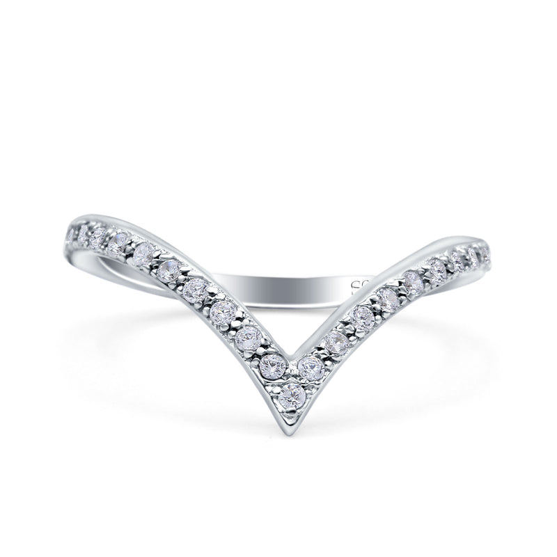 Half Eternity V Chevron Midi Ring Simulated Cubic Zirconia 925 Sterling Silver