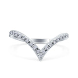 Half Eternity V Chevron Midi Ring Simulated Cubic Zirconia 925 Sterling Silver