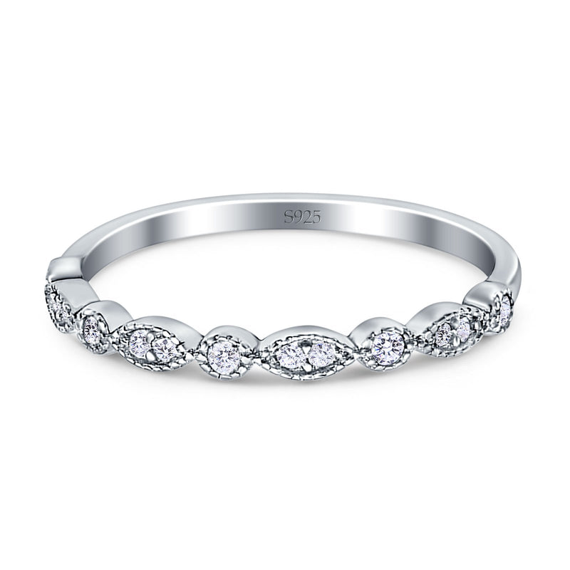 Half Eternity Marquise Wedding Band Simulated Cubic Zirconia 925 Sterling Silver