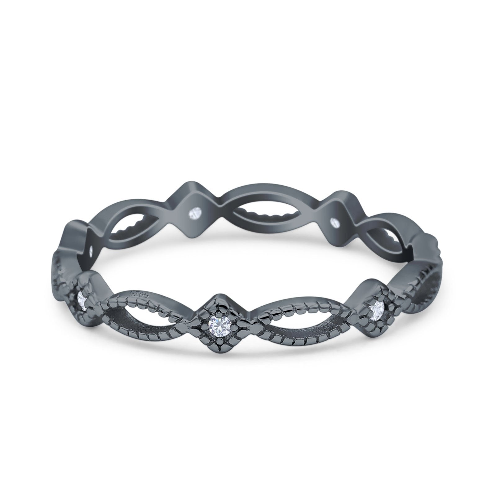 Eternity Style 3mm Wedding Band Ring Round Simulated Cubic Zirconia 925 Sterling Silver