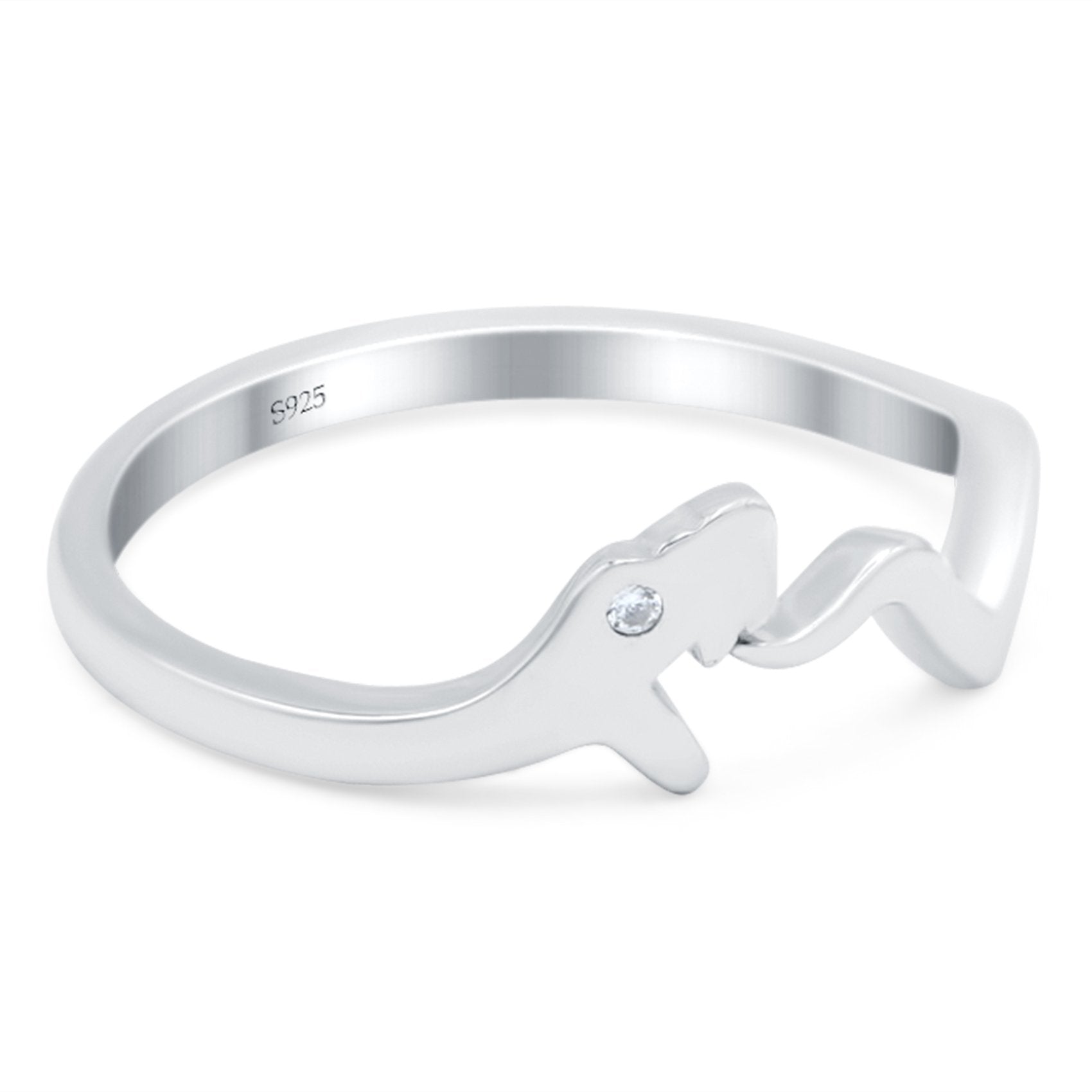 Snake Band Wedding Ring Round Simulated Cubic Zirconia 925 Sterling Silver (6mm)