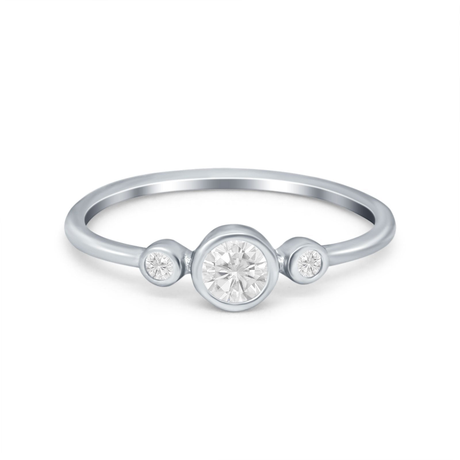 Three Stone Bezel Thumb Ring Band Simulated Cubic Zirconia 925 Sterling Silver