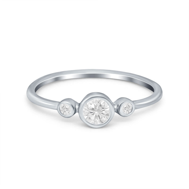 Three Stone Bezel Thumb Ring Band Simulated Cubic Zirconia 925 Sterling Silver