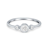 Three Stone Bezel Thumb Ring Band Simulated Cubic Zirconia 925 Sterling Silver