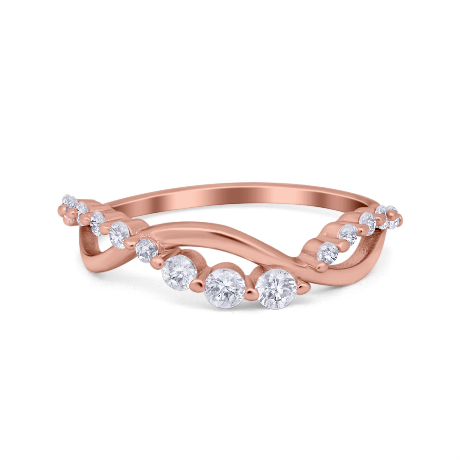 Infinity Crisscross Band Eternity Ring Round Simulated CZ 925 Sterling Silver