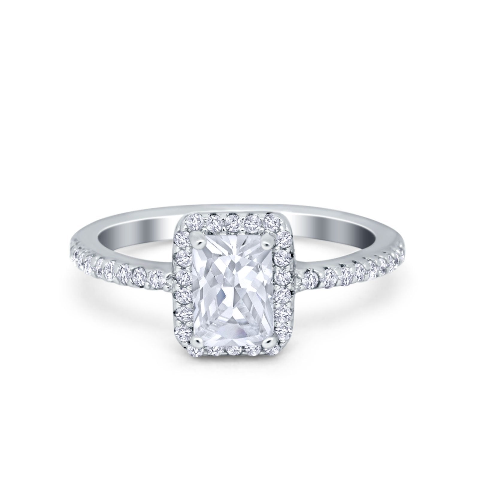 Halo Wedding Bridal Ring Simulated Cubic Zirconia Accent 925 Sterling Silver