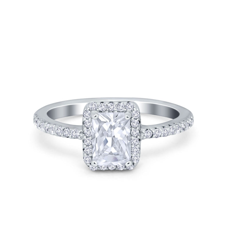 Halo Wedding Bridal Ring Simulated Cubic Zirconia Accent 925 Sterling Silver