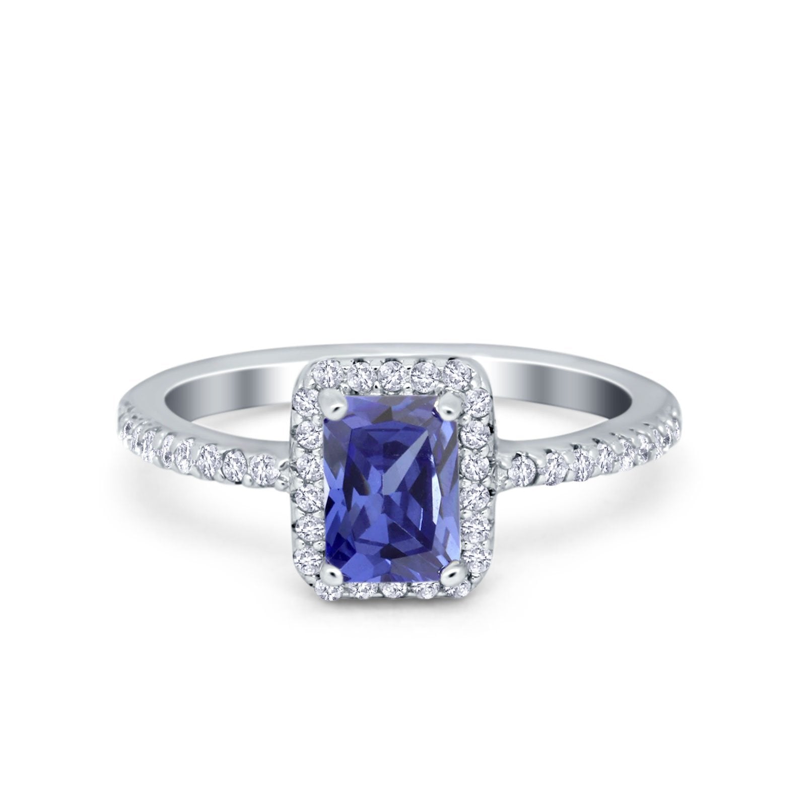 Halo Wedding Bridal Ring Simulated Cubic Zirconia Accent 925 Sterling Silver