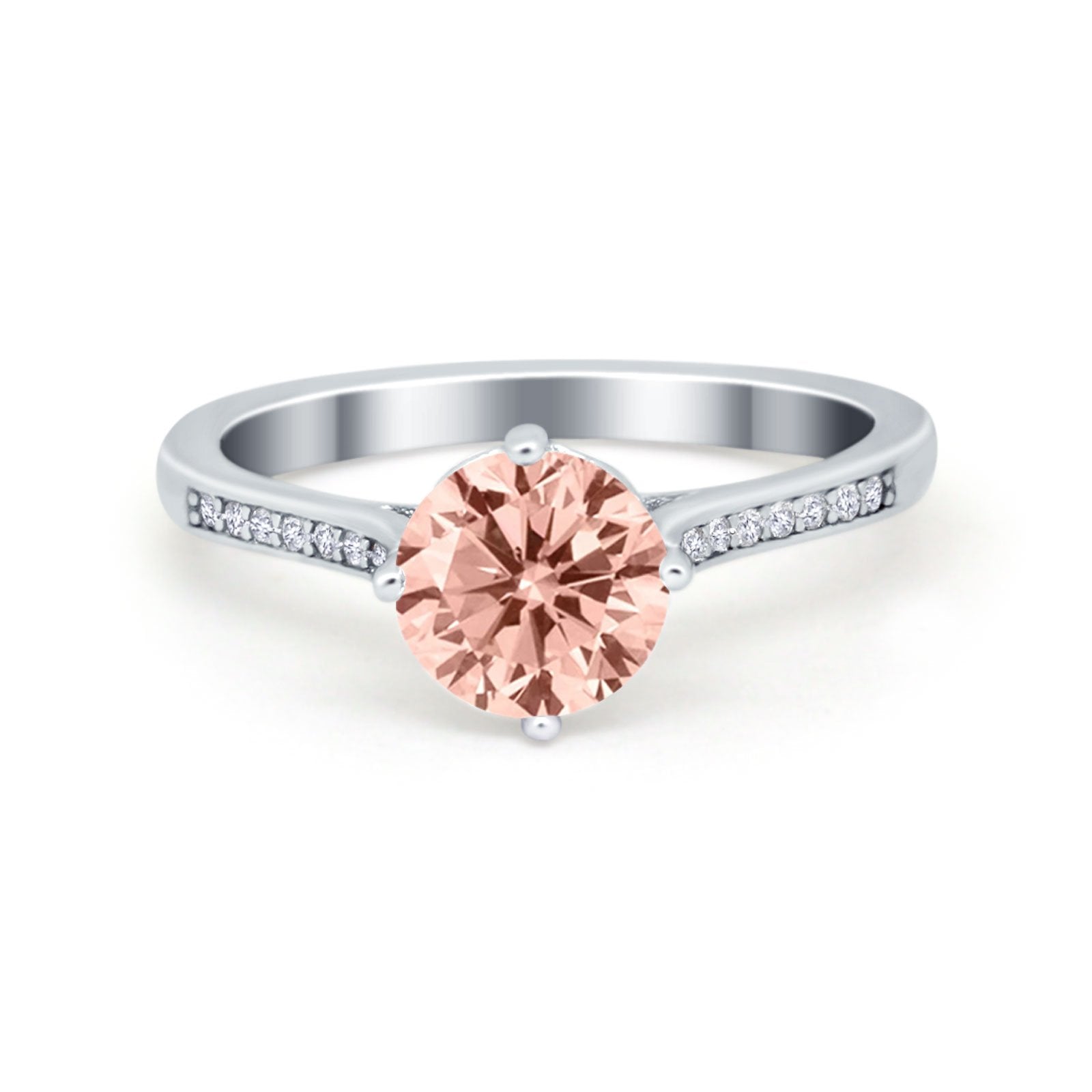 Solitaire Art Deco Wedding Ring Round Simulated Cubic Zirconia 925 Sterling Silver