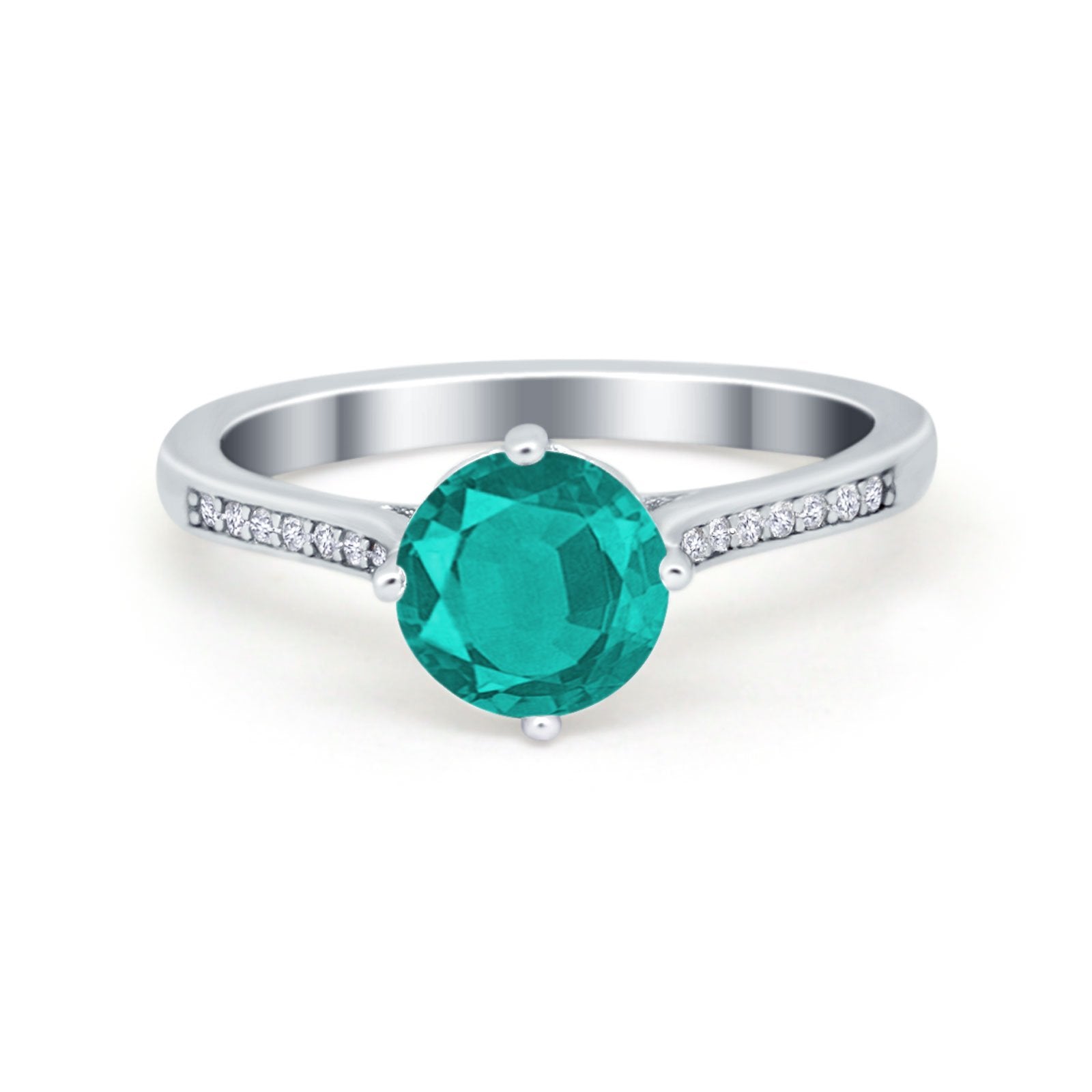 Solitaire Art Deco Wedding Ring Round Simulated Cubic Zirconia 925 Sterling Silver