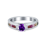 Soliaire Accent Multicolored Simulated Cubic Zirconia Ring 925 Sterling Silver
