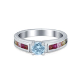 Soliaire Accent Multicolored Simulated Cubic Zirconia Ring 925 Sterling Silver