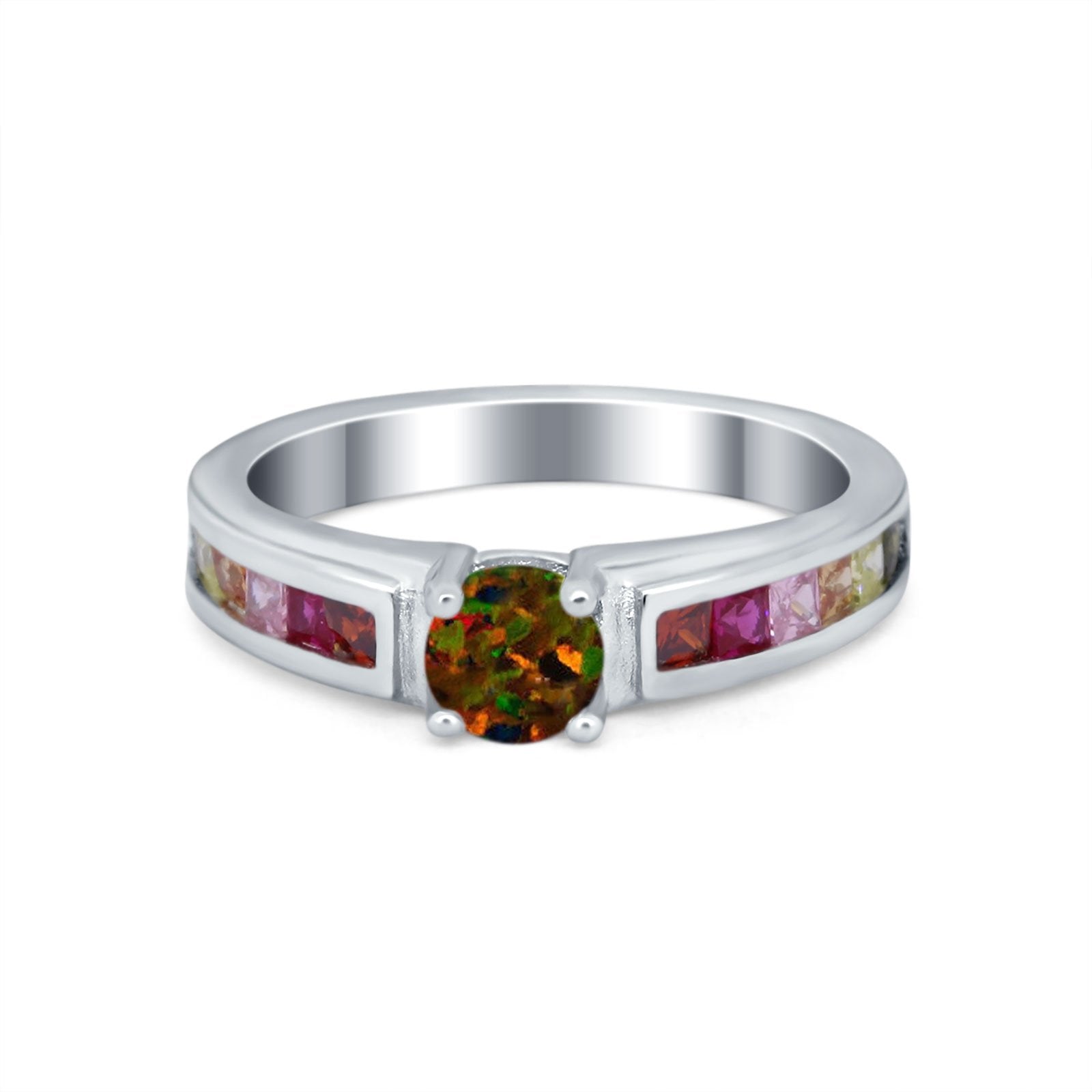 Soliaire Accent Multicolored Simulated Cubic Zirconia Ring 925 Sterling Silver