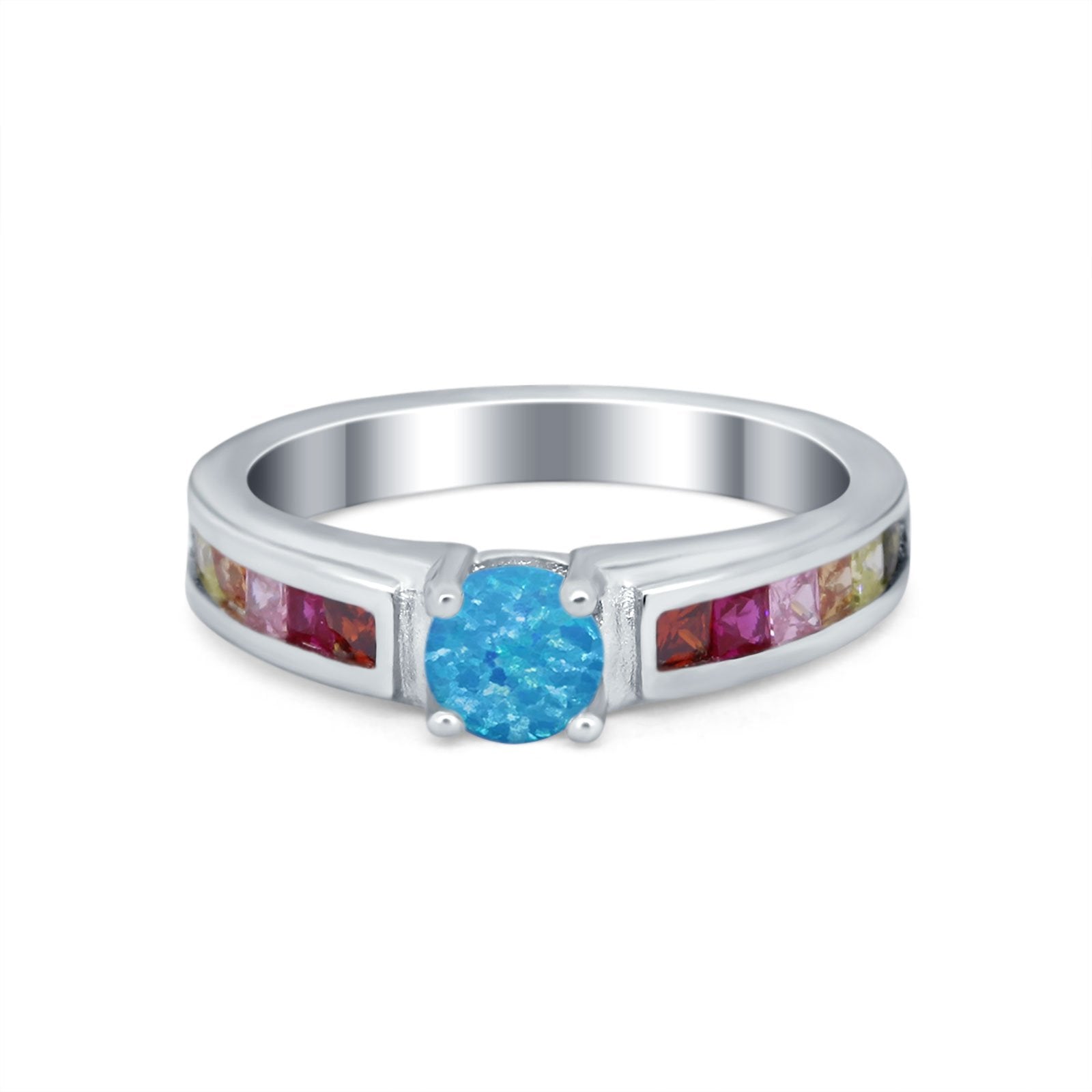 Soliaire Accent Multicolored Simulated Cubic Zirconia Ring 925 Sterling Silver