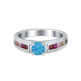 Soliaire Accent Multicolored Simulated Cubic Zirconia Ring 925 Sterling Silver