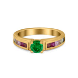 Soliaire Accent Multicolored Simulated Cubic Zirconia Ring 925 Sterling Silver