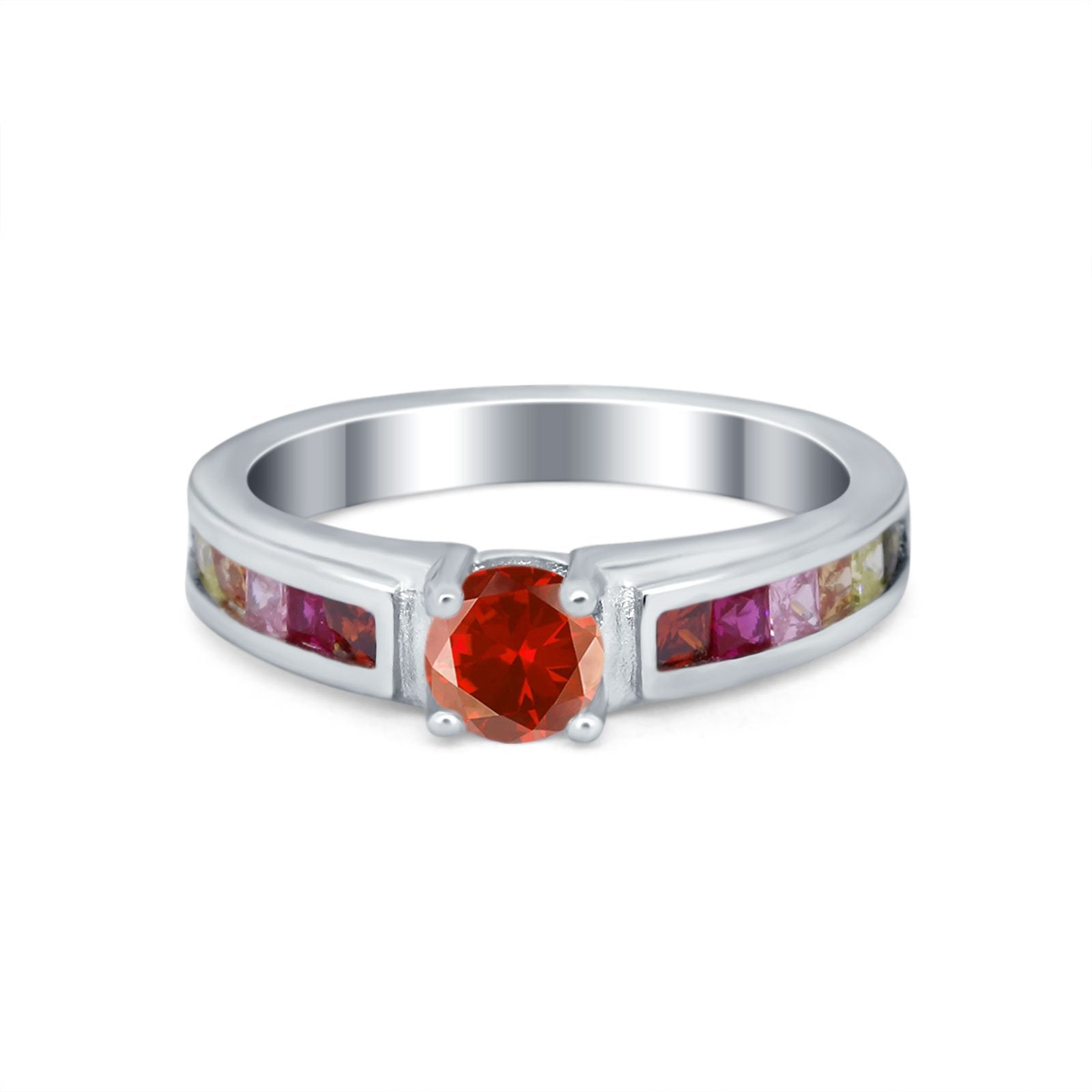 Soliaire Accent Multicolored Simulated Cubic Zirconia Ring 925 Sterling Silver