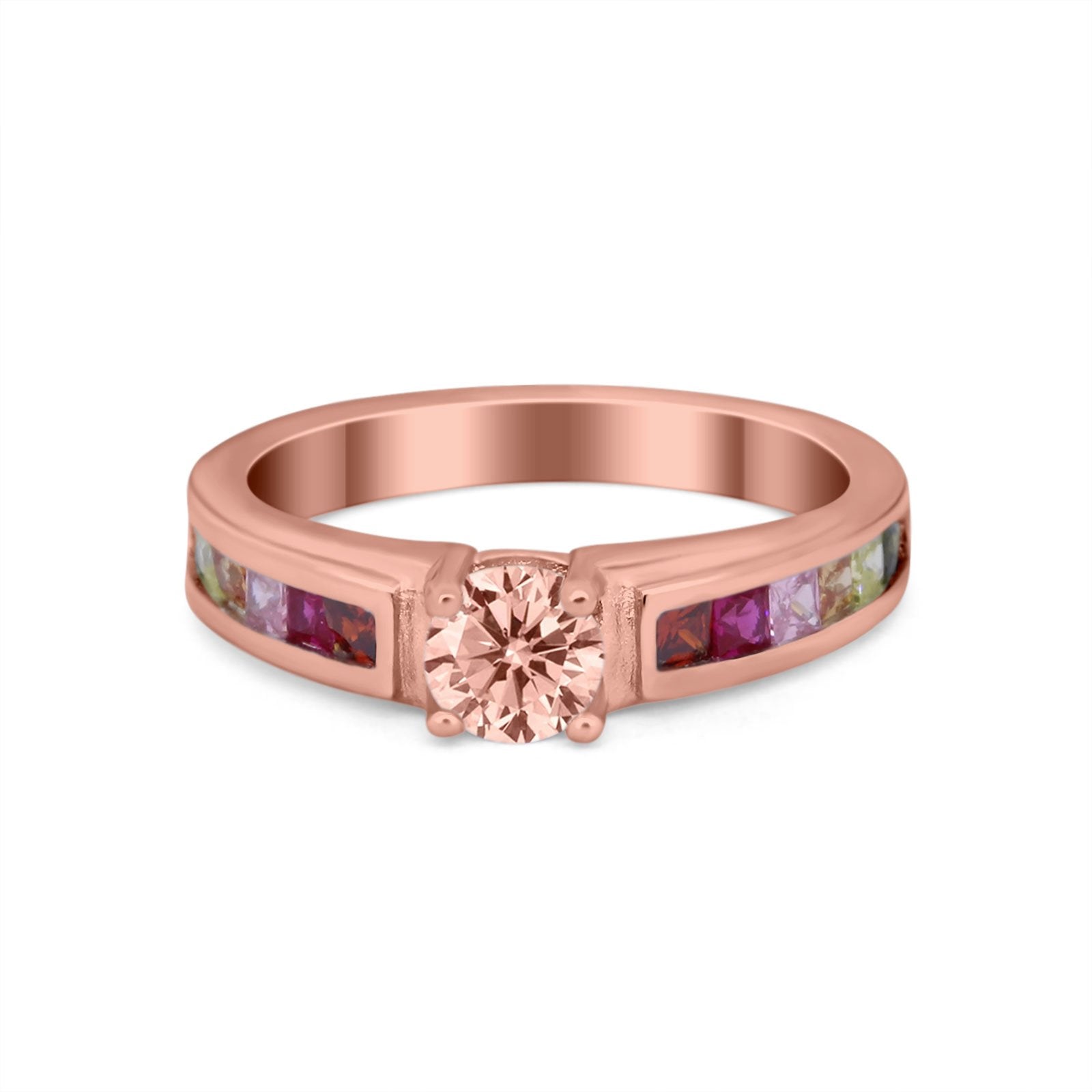 Soliaire Accent Multicolored Simulated Cubic Zirconia Ring 925 Sterling Silver