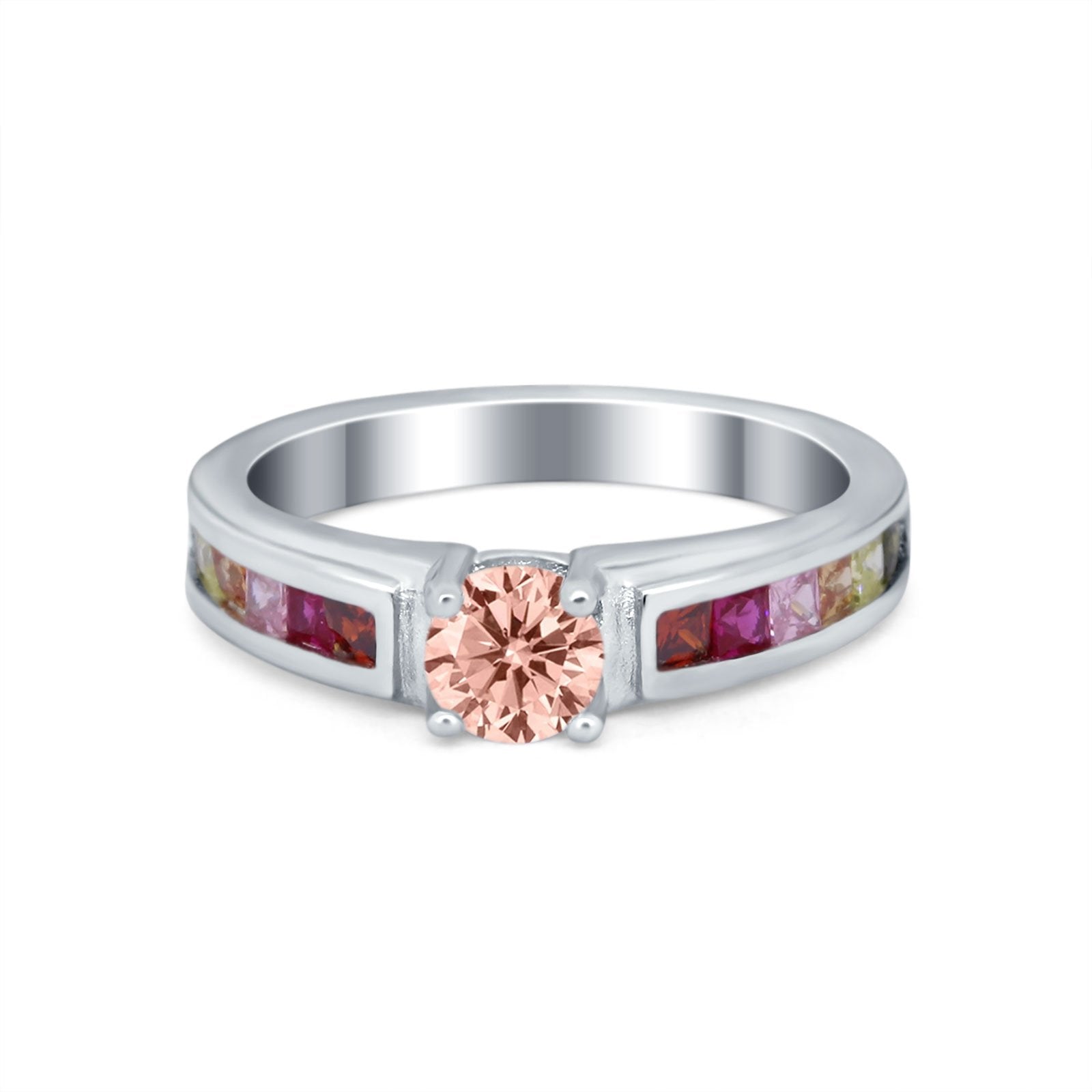 Soliaire Accent Multicolored Simulated Cubic Zirconia Ring 925 Sterling Silver