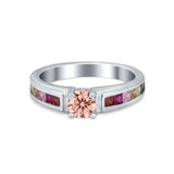 Soliaire Accent Multicolored Simulated Cubic Zirconia Ring 925 Sterling Silver