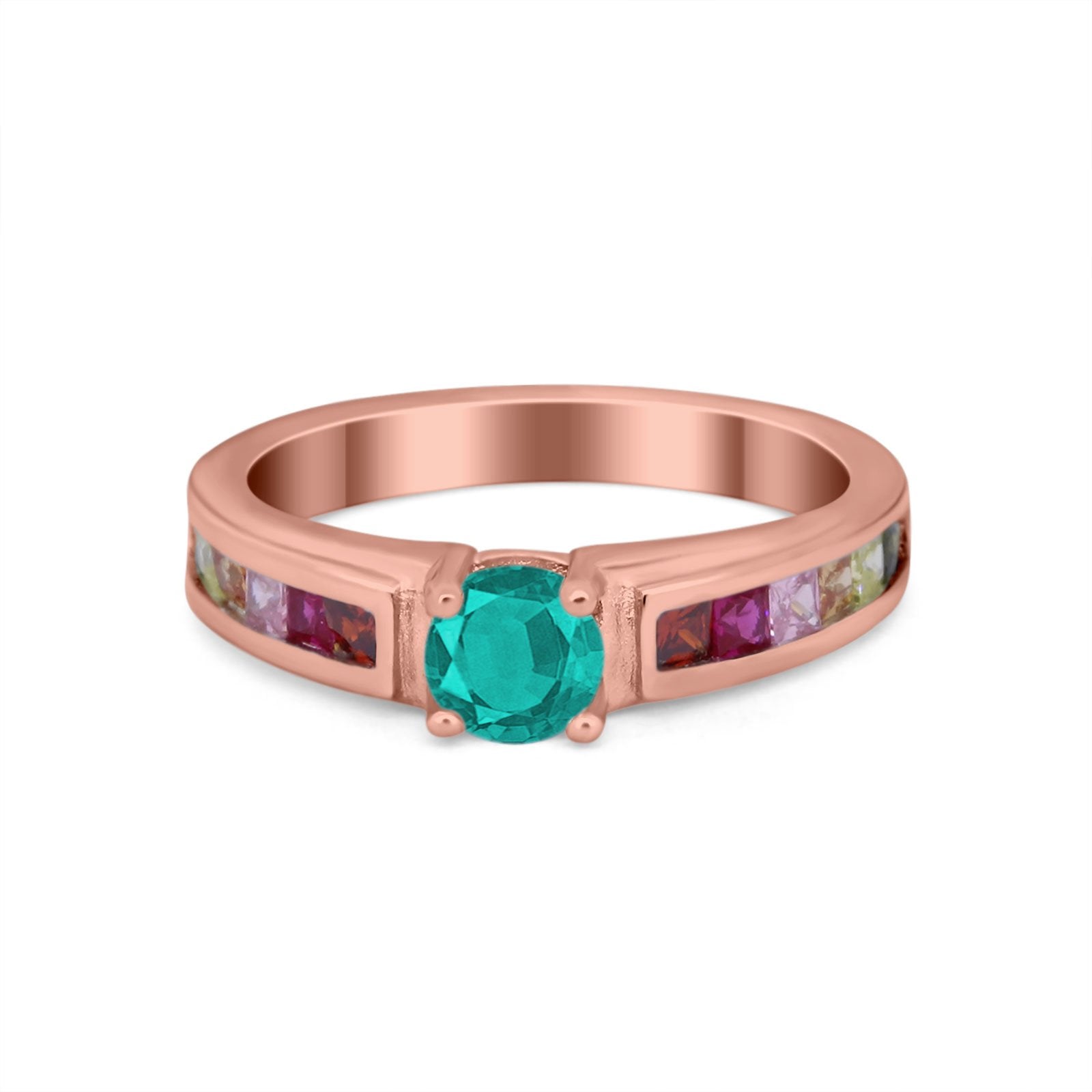 Soliaire Accent Multicolored Simulated Cubic Zirconia Ring 925 Sterling Silver