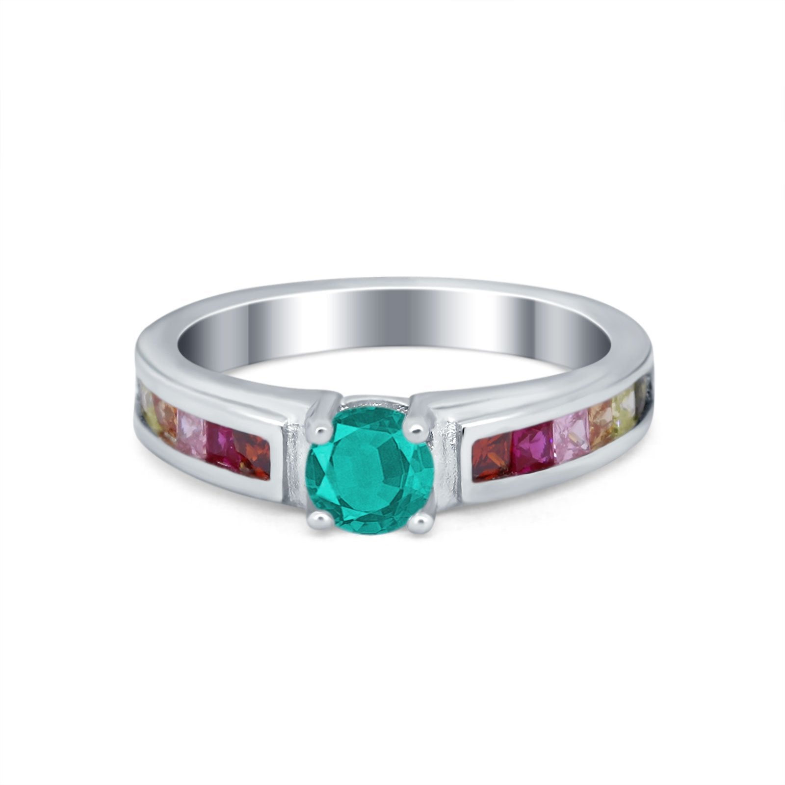 Soliaire Accent Multicolored Simulated Cubic Zirconia Ring 925 Sterling Silver