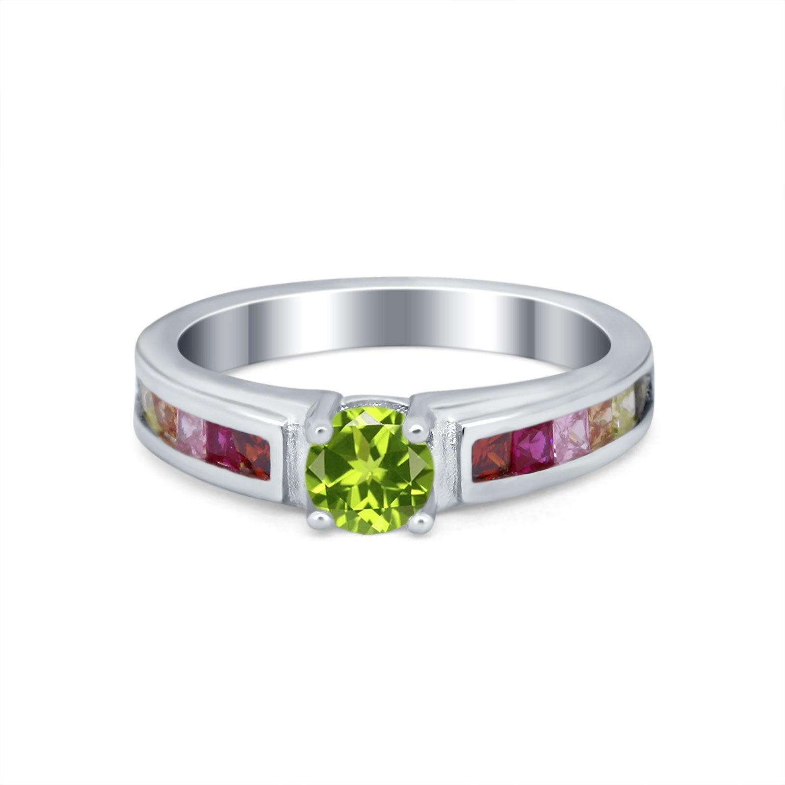 Soliaire Accent Multicolored Simulated Cubic Zirconia Ring 925 Sterling Silver