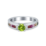 Soliaire Accent Multicolored Simulated Cubic Zirconia Ring 925 Sterling Silver
