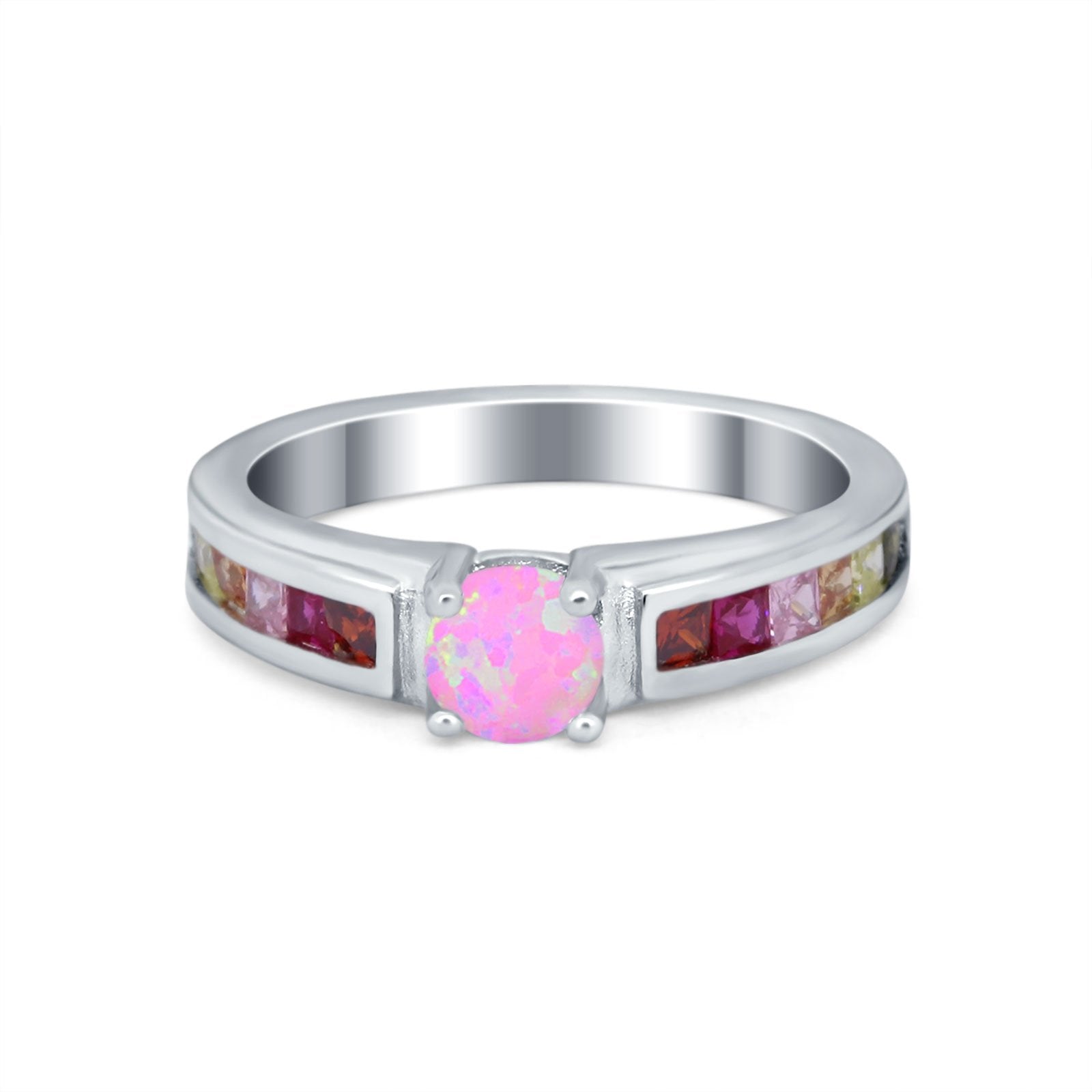 Soliaire Accent Multicolored Simulated Cubic Zirconia Ring 925 Sterling Silver