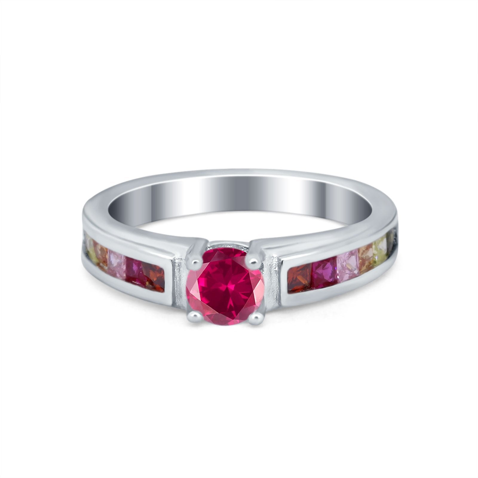 Soliaire Accent Multicolored Simulated Cubic Zirconia Ring 925 Sterling Silver