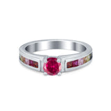 Soliaire Accent Multicolored Simulated Cubic Zirconia Ring 925 Sterling Silver