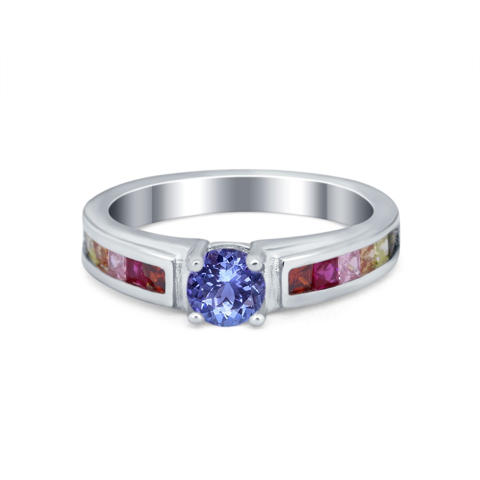 Soliaire Accent Multicolored Simulated Cubic Zirconia Ring 925 Sterling Silver