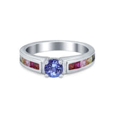 Soliaire Accent Multicolored Simulated Cubic Zirconia Ring 925 Sterling Silver