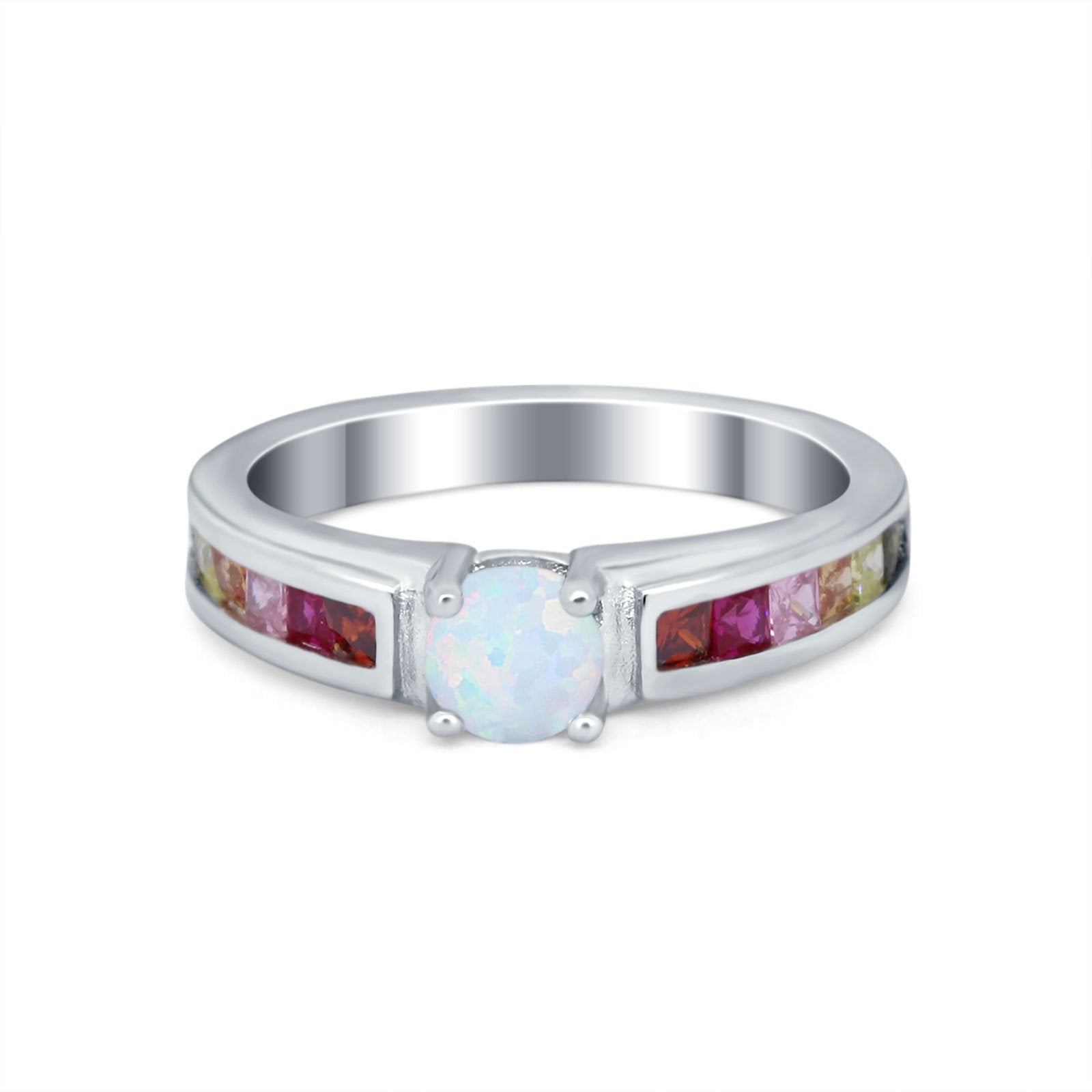 Soliaire Accent Multicolored Simulated Cubic Zirconia Ring 925 Sterling Silver