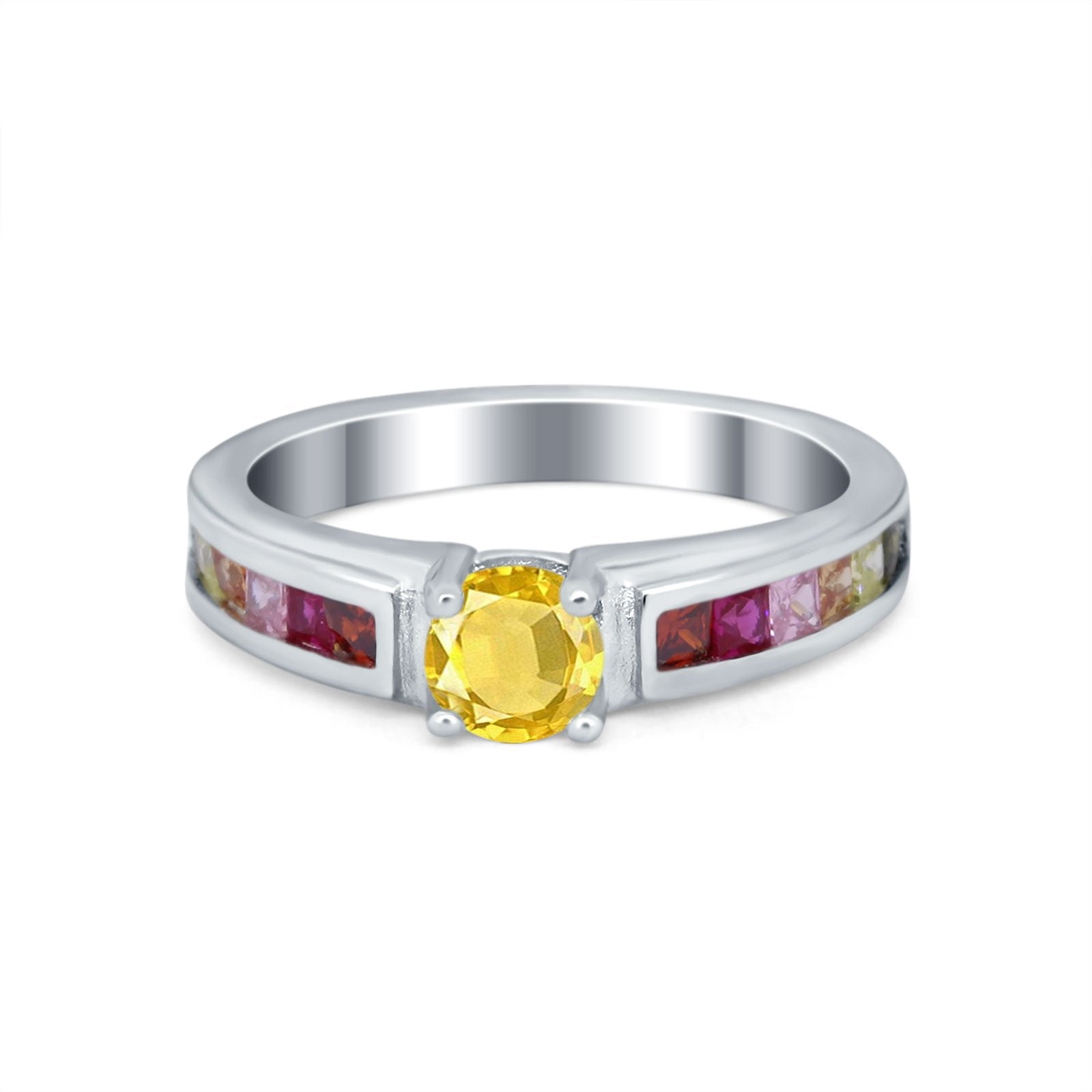 Soliaire Accent Multicolored Simulated Cubic Zirconia Ring 925 Sterling Silver