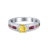 Soliaire Accent Multicolored Simulated Cubic Zirconia Ring 925 Sterling Silver