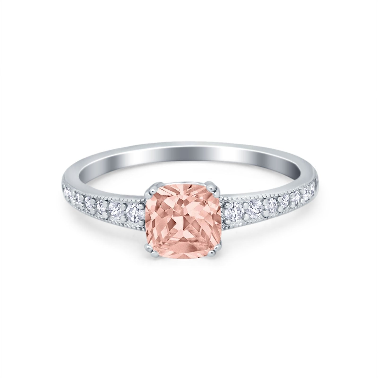 Cushion Cut Bridal Wedding Ring Simulated Cubic Zirconia 925 Sterling Silver