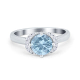 Art Deco Wedding Bridal Ring Round Simulated Cubic Zirconia 925 Sterling Silver