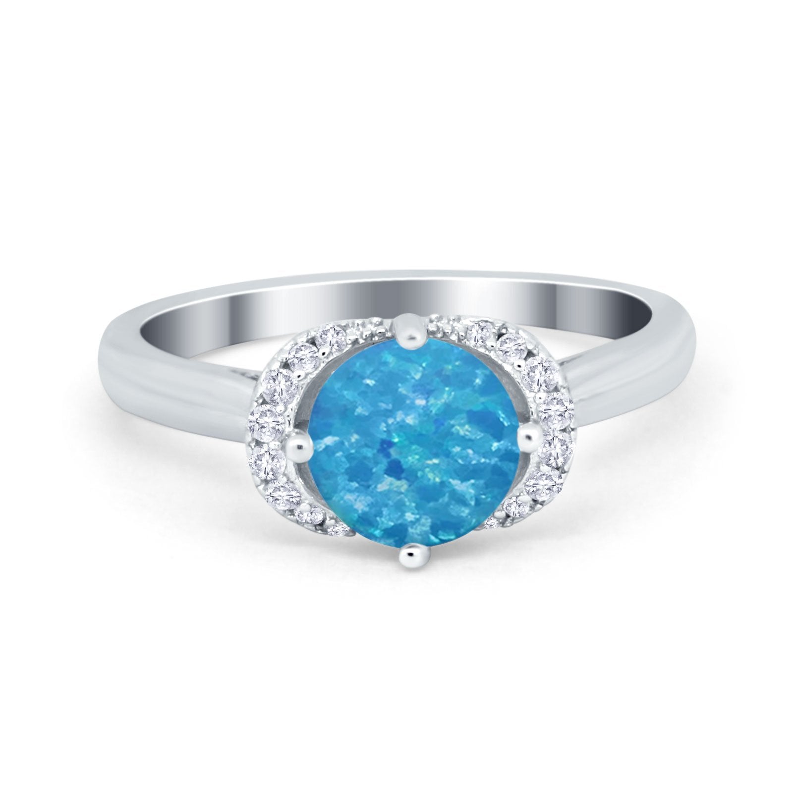 Art Deco Wedding Bridal Ring Round Simulated Cubic Zirconia 925 Sterling Silver