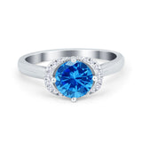 Art Deco Wedding Bridal Ring Round Simulated Cubic Zirconia 925 Sterling Silver