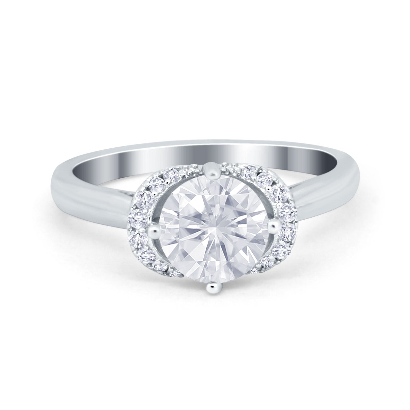 Art Deco Wedding Bridal Ring Round Simulated Cubic Zirconia 925 Sterling Silver