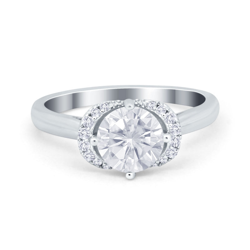 Art Deco Wedding Bridal Ring Round Simulated Cubic Zirconia 925 Sterling Silver