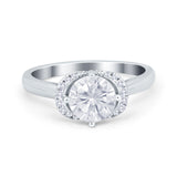 Art Deco Wedding Bridal Ring Round Simulated Cubic Zirconia 925 Sterling Silver