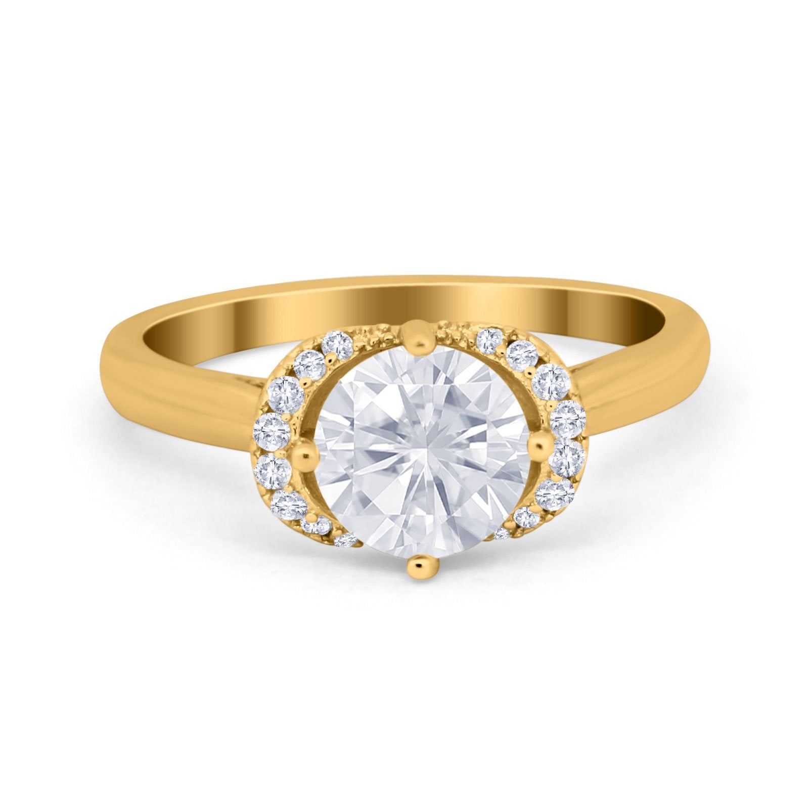 Art Deco Wedding Bridal Ring Round Simulated Cubic Zirconia 925 Sterling Silver