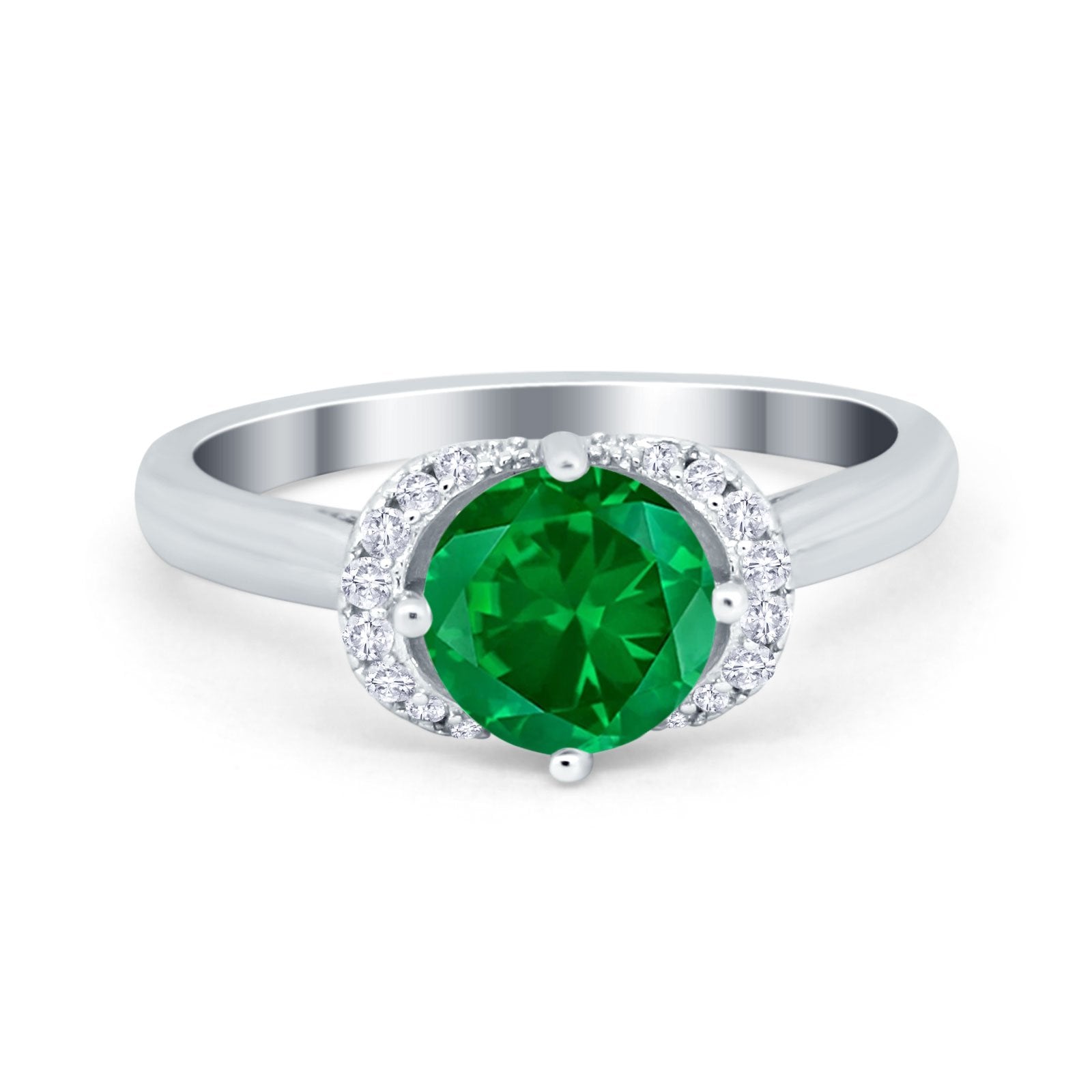 Art Deco Wedding Bridal Ring Round Simulated Cubic Zirconia 925 Sterling Silver