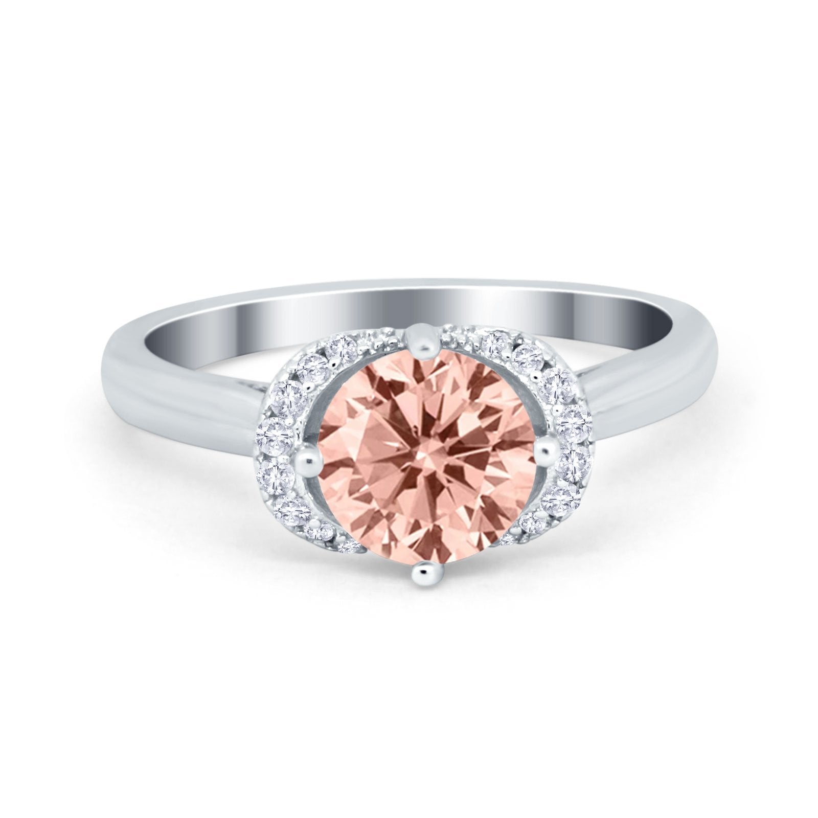 Art Deco Wedding Bridal Ring Round Simulated Cubic Zirconia 925 Sterling Silver