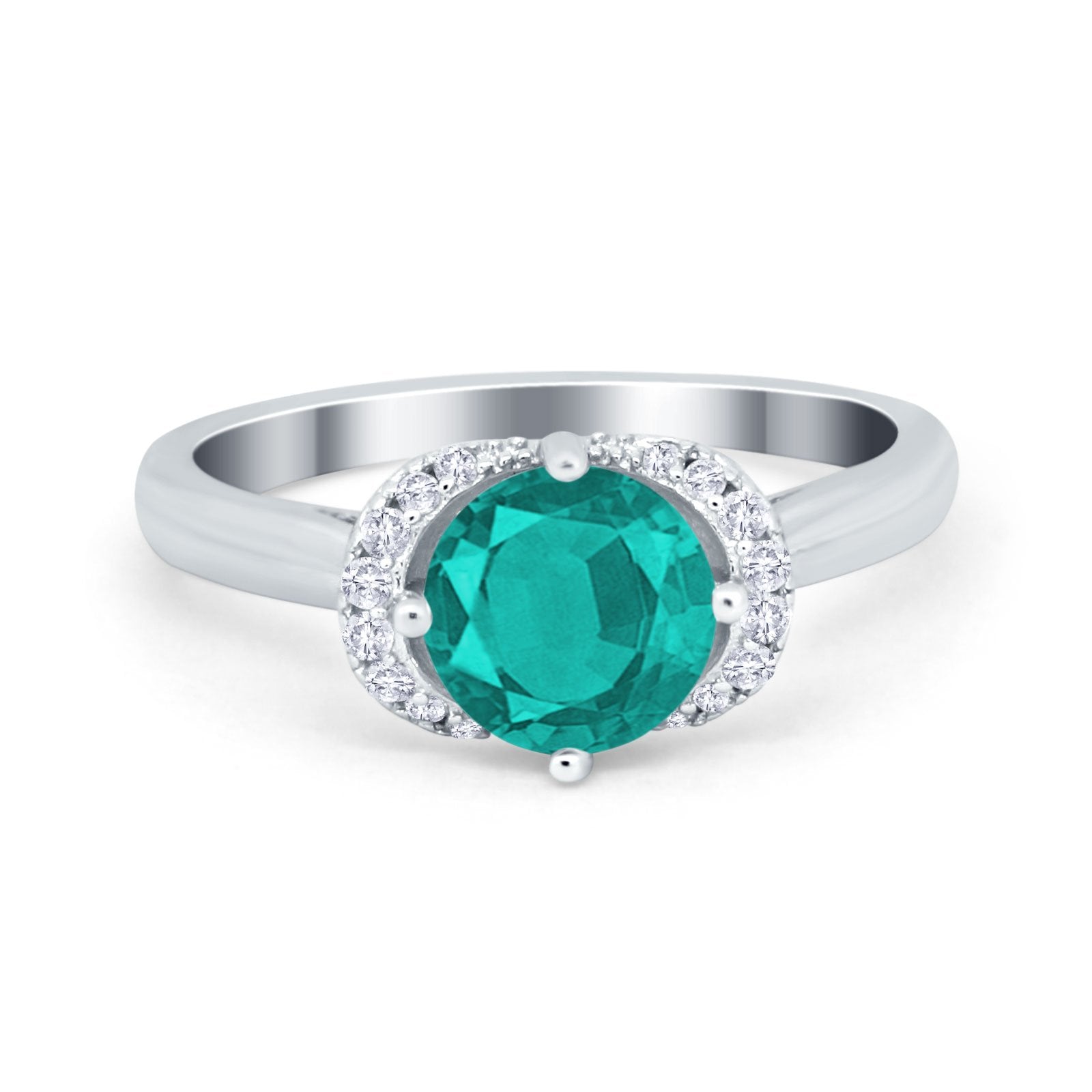 Art Deco Wedding Bridal Ring Round Simulated Cubic Zirconia 925 Sterling Silver