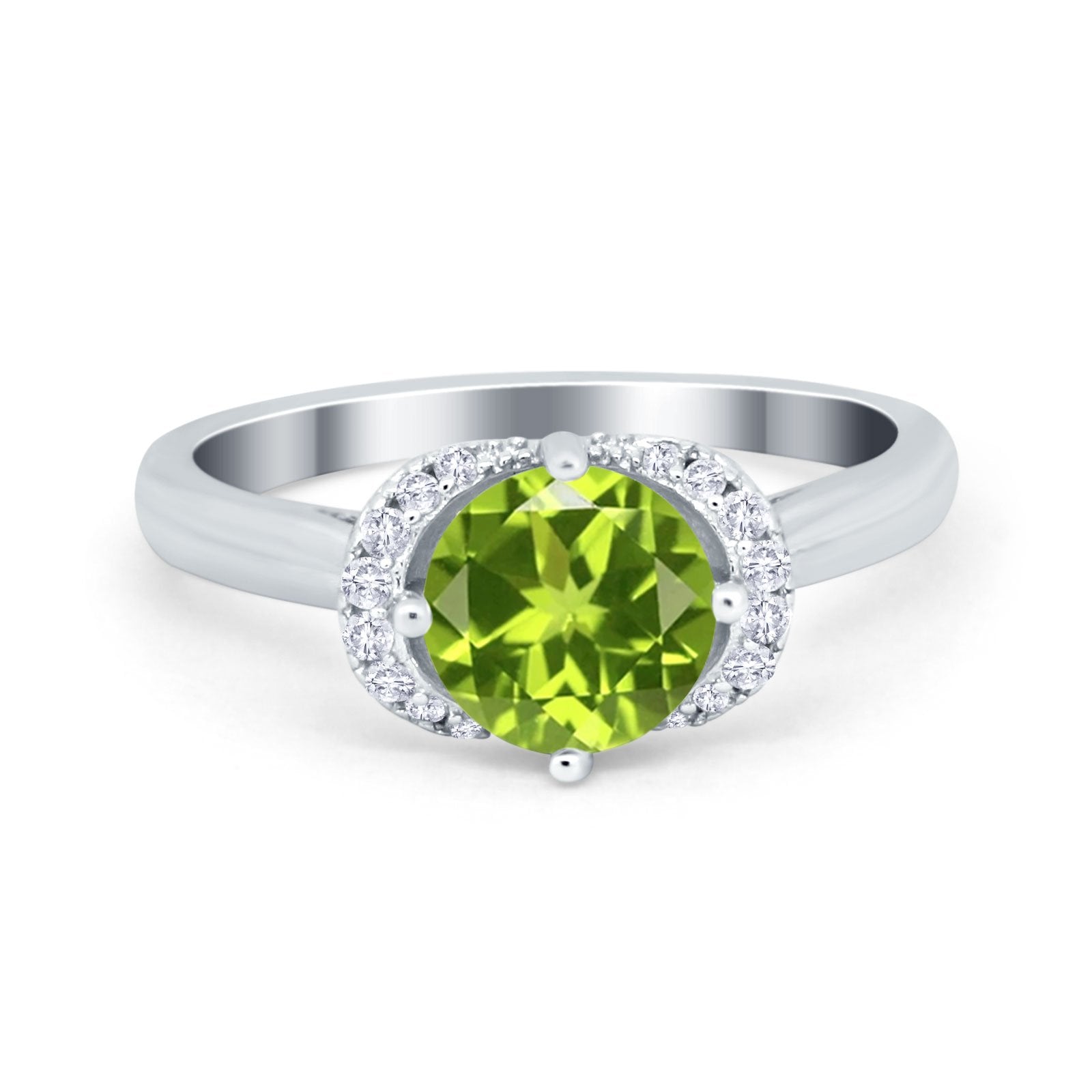 Art Deco Wedding Bridal Ring Round Simulated Cubic Zirconia 925 Sterling Silver